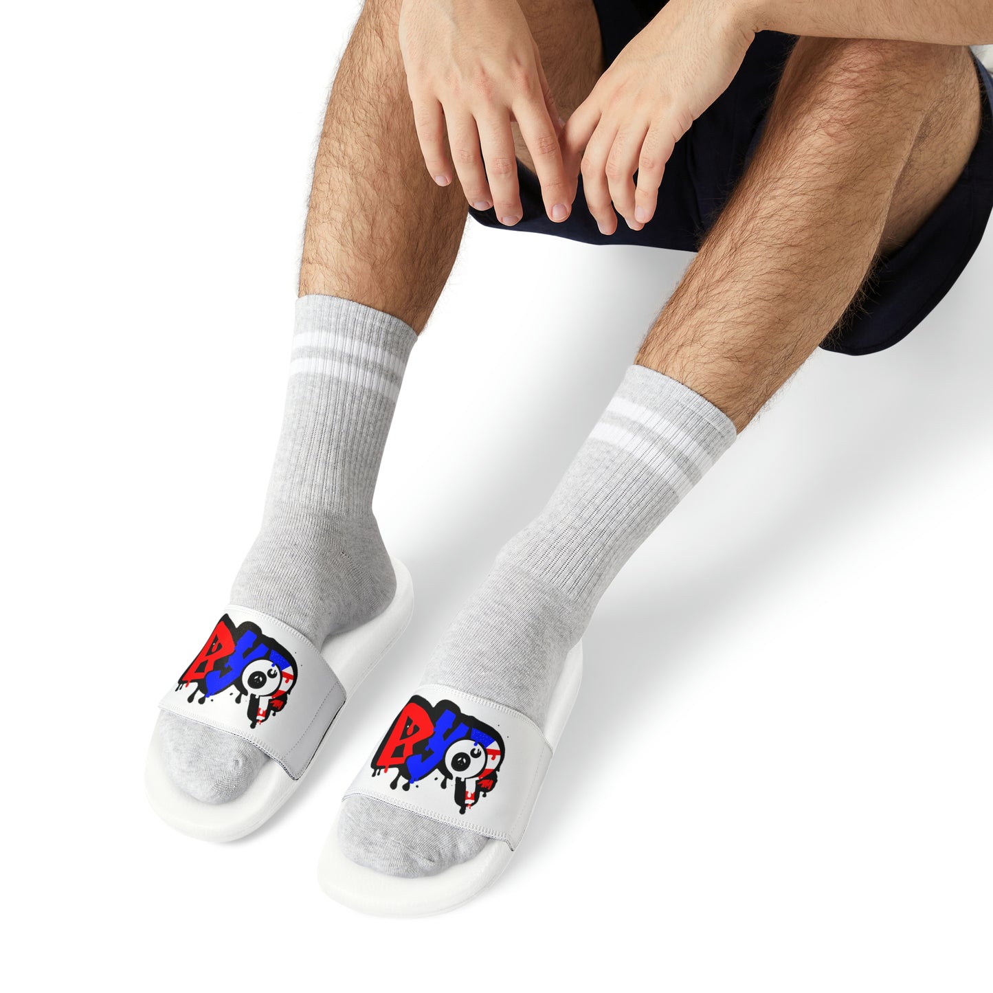 BYOP “Graffiti” Red, White & Blue Men's PU Slide Sandals
