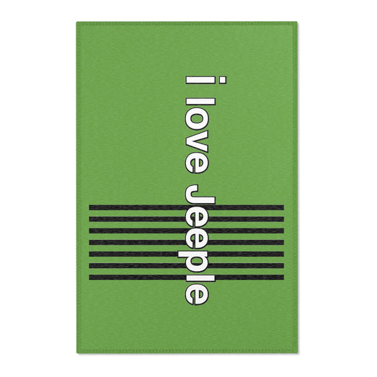 Green “i Love Jeeple” Enthusiast Area Rug - Perfect for Home Decor, Living Room, Jeep Lovers, Gift for Adventurers, Unique Rug