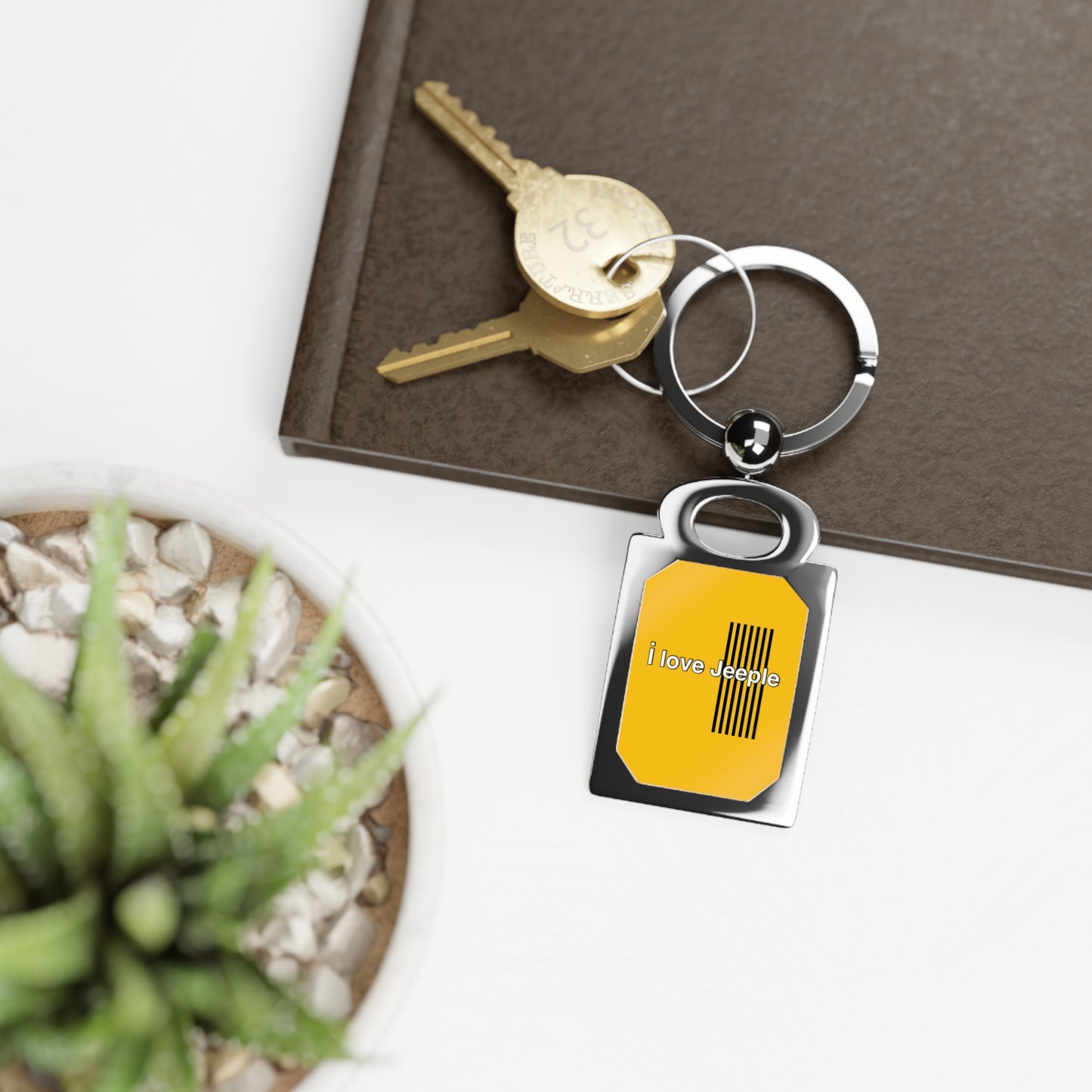 “I Love Jeeple” Yellow Personalized Rectangle Photo Keyring, Custom Picture Keychain, Gift for Jeep Lovers, Memorable Keepsake, Unique Car Accessory