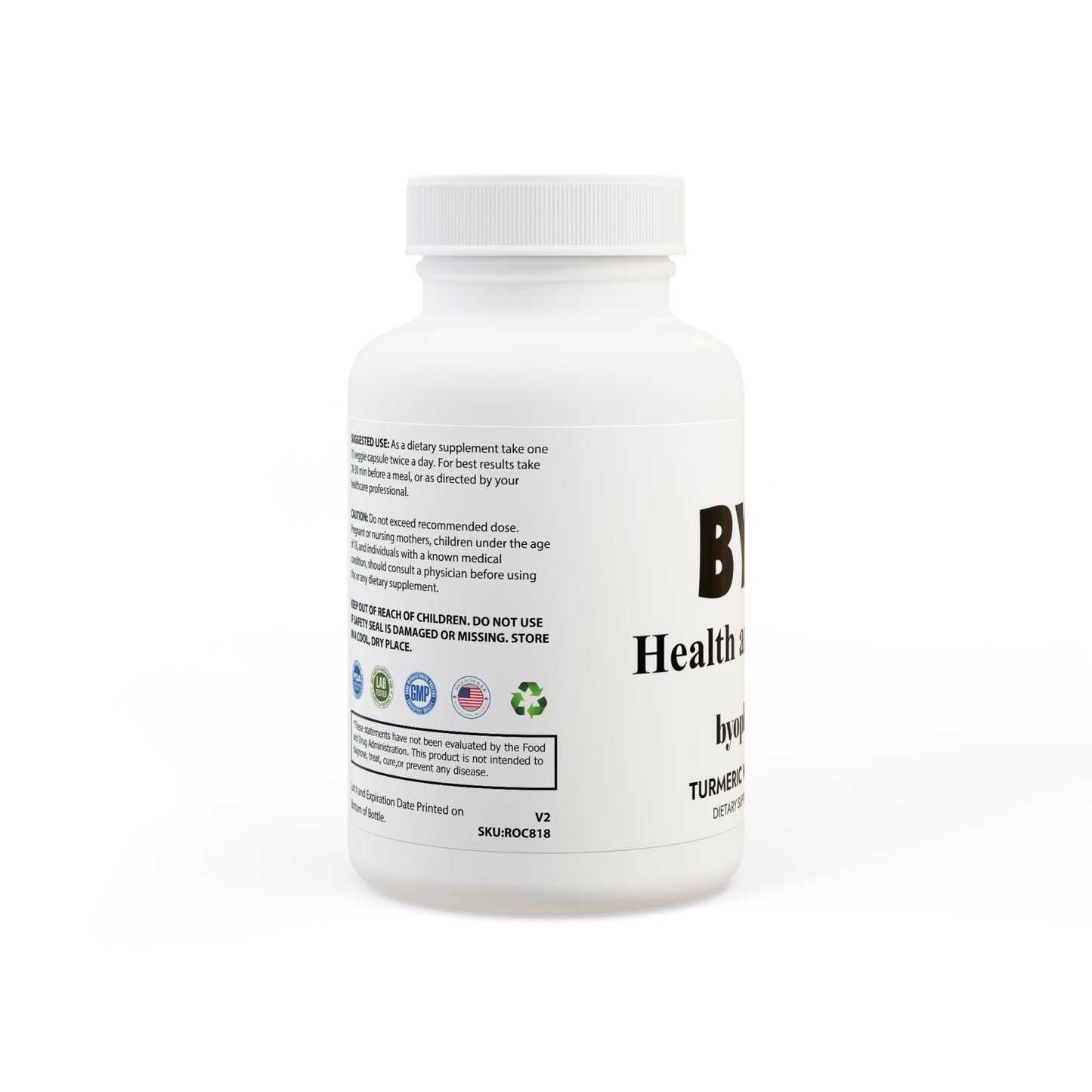 BYOP H&W Turmeric with BioPerine® (Black Pepper Fruit Extract) Supplement (60 Capsules)